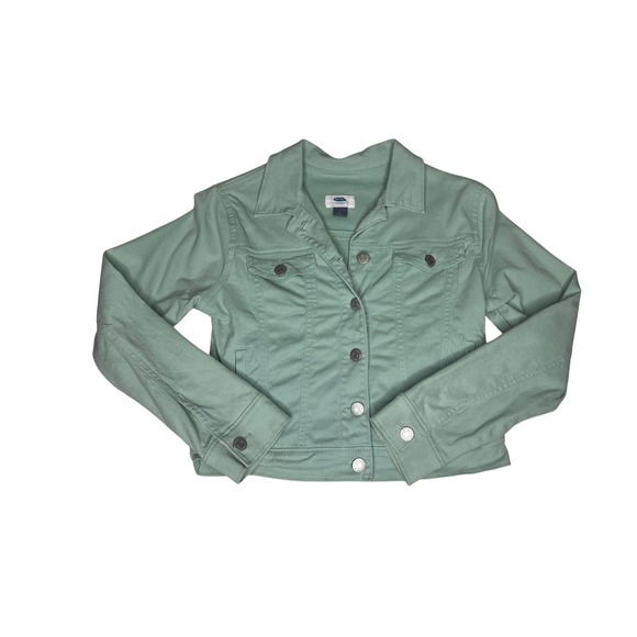 Old Navy Other - Old Navy Denim Jacket Girls L 10-12 Green Cotton Stretch Trucker Button Up Coat